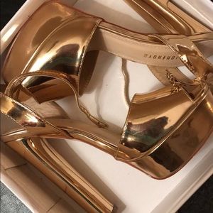 Rose gold peep toe platforms